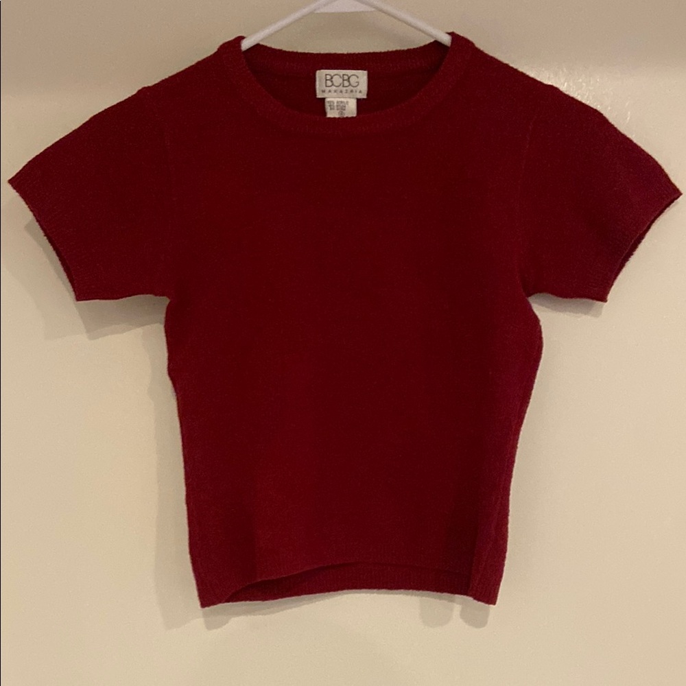 BCBG Womens Red Crop T-Shirt